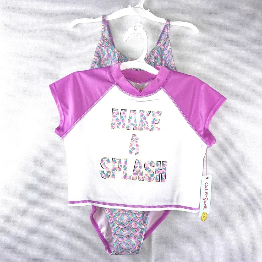 NWT Cat & Jack 1pc Swim Wear w/ Rash Guard Summer Wear Size 7/8